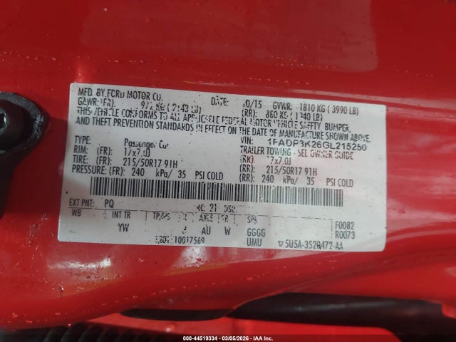 Aukcja sprzedaży 2016 Ford Focus Se, vin: 1FADP3K26GL215250, numer aukcji: 44519334