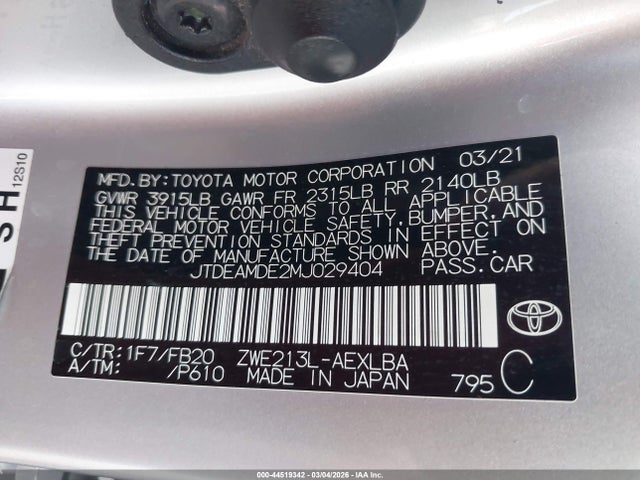 JTDEAMDE2MJ029404 Toyota Corolla Hybrid Le