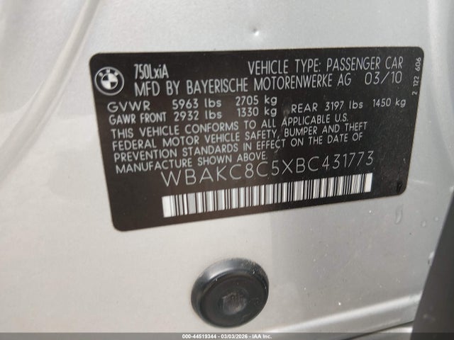 2011 BMW 750LI WBAKC8C5XBC431773 Photo 8