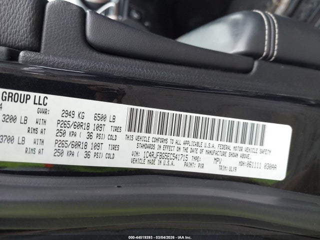 Aukcja sprzedaży 2014 Jeep Grand Cherokee Limited, vin: 1C4RJFBG5EC541715, numer aukcji: 44519393
