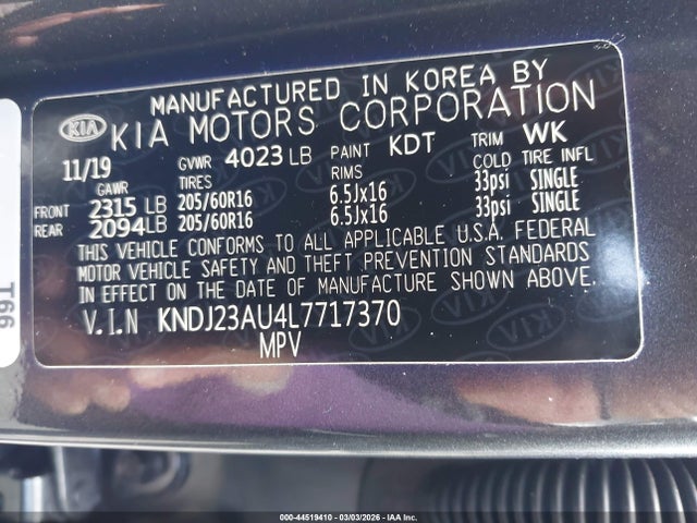 KNDJ23AU4L7717370 KIA SOUL LX