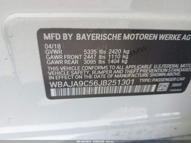 2018 Bmw 530e Iperformance მანქანა იყიდება აუქციონზე, vin: WBAJA9C56JB251301, აუქციონის ნომერი: 44519474