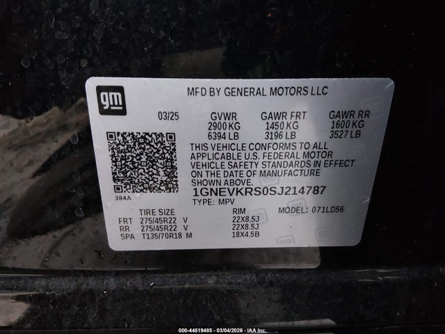 Продажа на аукционе авто 2025 Chevrolet Traverse High Country, vin: 1GNEVKRS0SJ214787, номер лота: 44519485