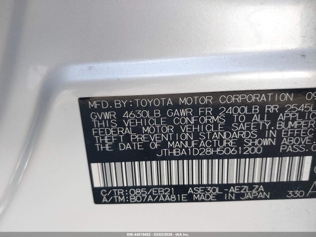 44519492 :رقم المزاد ، JTHBA1D28H5061200 vin ، 2017 Lexus Is 200t مزاد بيع