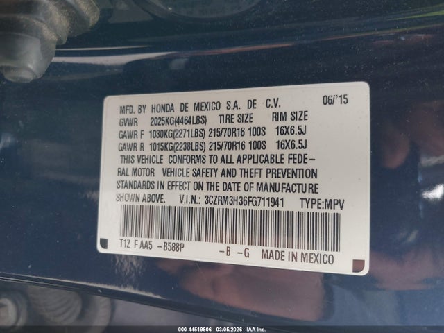 Aukcja sprzedaży 2015 Honda Cr-v Lx, vin: 3CZRM3H36FG711941, numer aukcji: 44519506