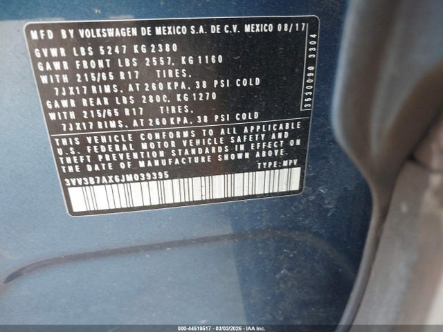 Aukcja sprzedaży 2018 Volkswagen Tiguan 2.0t Se/2.0t Sel, vin: 3VV3B7AX6JM039395, numer aukcji: 44519517