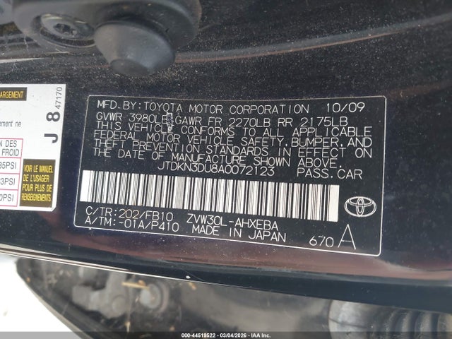 2010 TOYOTA PRIUS JTDKN3DU8A0072123 Photo 8