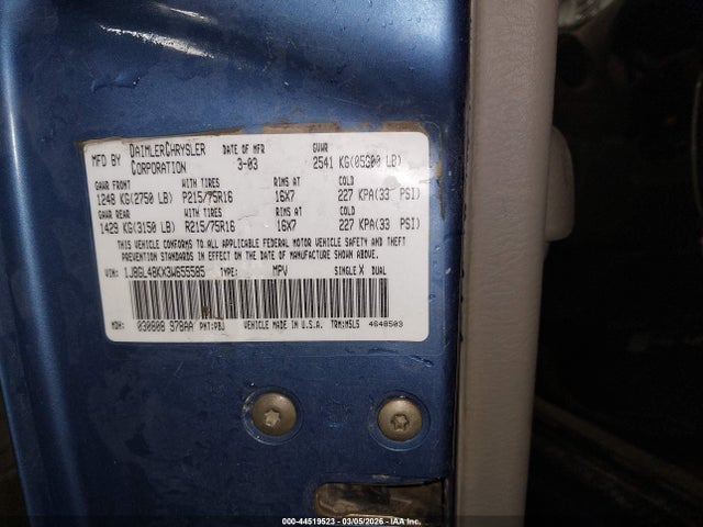 44519523 :رقم المزاد ، 1J8GL48KX3W655585 vin ، 2003 Jeep Liberty Sport مزاد بيع