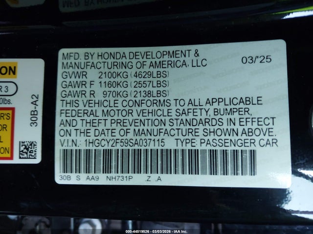 1HGCY2F59SA037115 Honda Accord Hybrid Sport