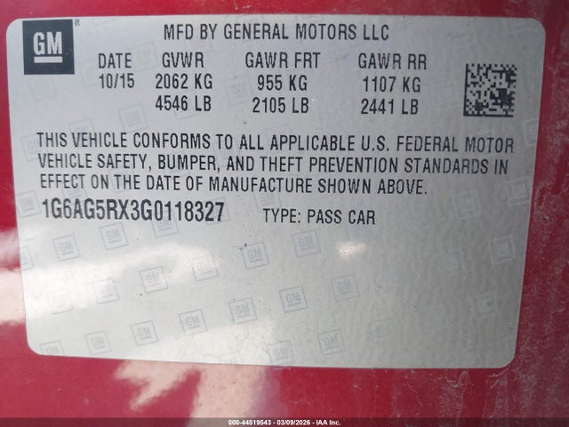 Aukcja sprzedaży 2016 Cadillac Ats Standard, vin: 1G6AG5RX3G0118327, numer aukcji: 44519543