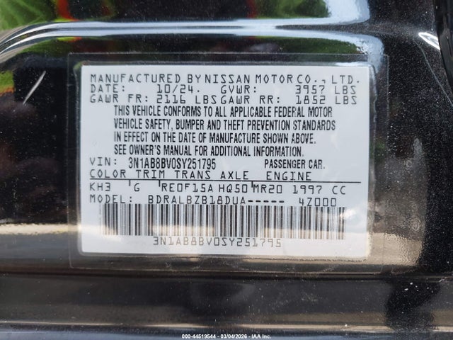 3N1AB8BV0SY251795 Nissan SENTRA S