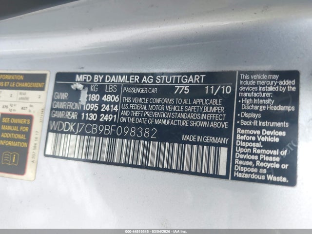 2011 MERCEDES-BENZ E 550 WDDKJ7CB9BF098382 Photo 8