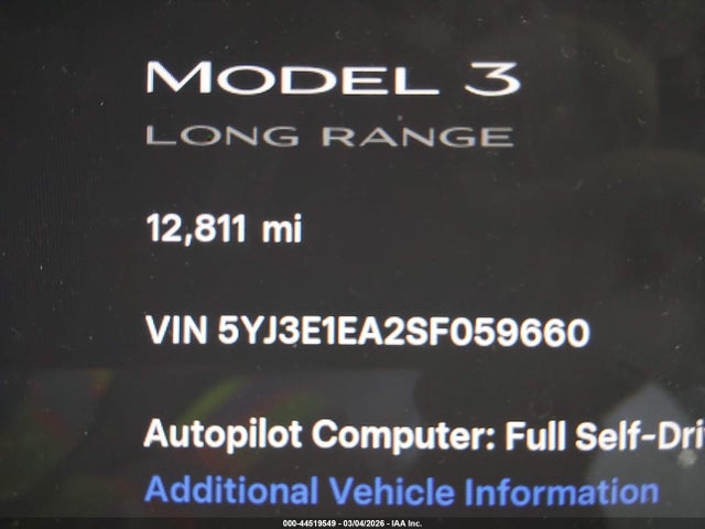 Продаж на аукціоні авто 2025 Tesla Model 3 Long Range Rear-wheel Drive/standard Rear-wheel Drive, vin: 5YJ3E1EA2SF059660, номер лоту: 44519549
