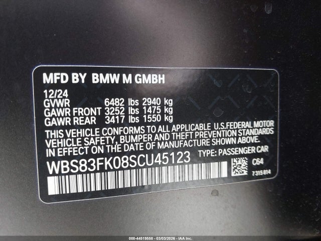 Продаж на аукціоні авто 2025 Bmw M5, vin: WBS83FK08SCU45123, номер лоту: 44519558