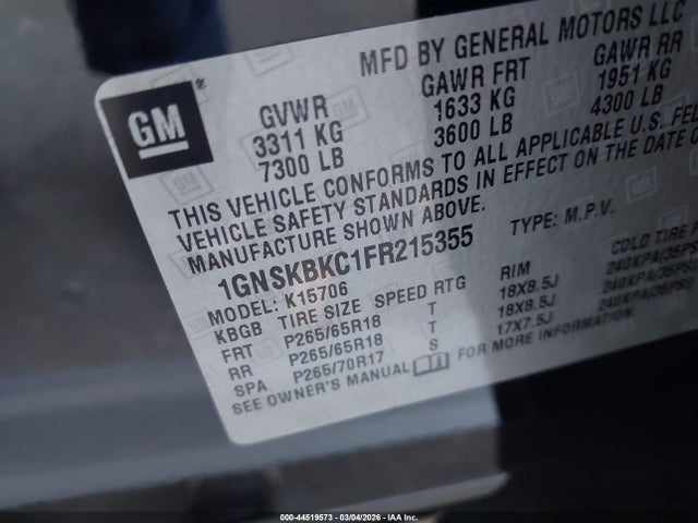 Chevrolet Tahoe Lt 2015 1GNSKBKC1FR215355 Image 9