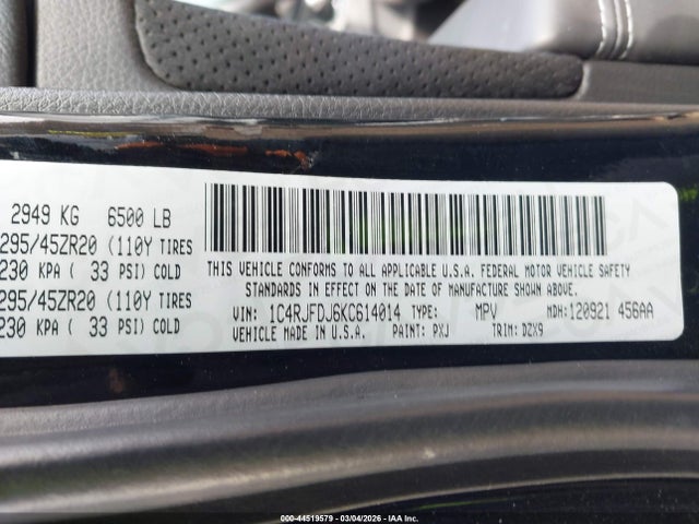 1C4RJFDJ6KC614014 Jeep Grand Cherokee Srt 4x4