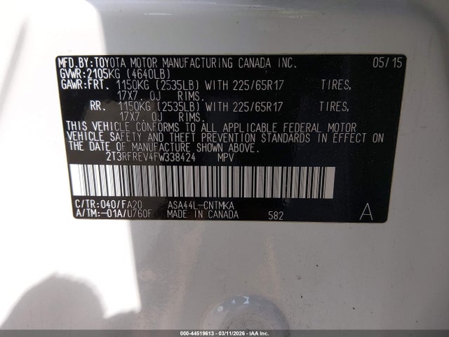 2T3RFREV4FW338424 Toyota Rav4 Xle