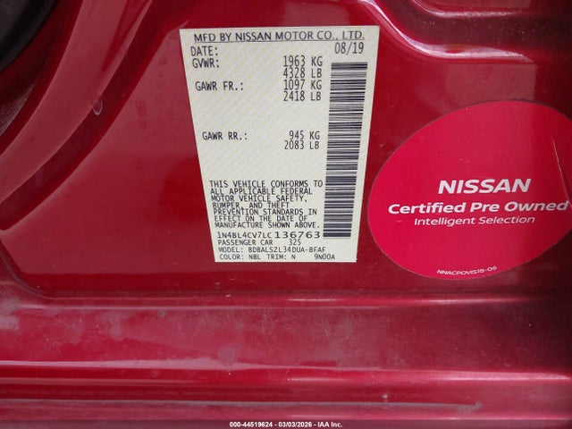 Nissan Altima Sr Fwd 2020 1N4BL4CV7LC136763 Image 9