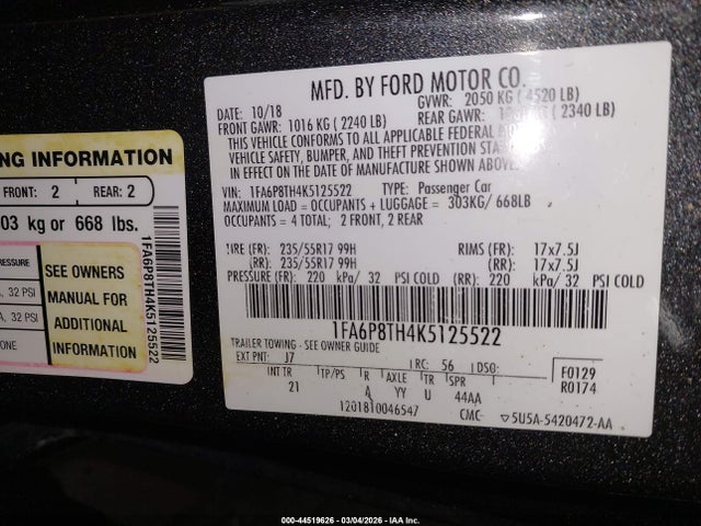 2019 FORD MUSTANG 1FA6P8TH4K5125522 Photo 8