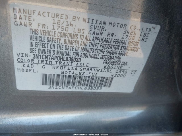 Nissan Versa 1.6 Sv 2017 3N1CN7AP0HL838033 Image 9