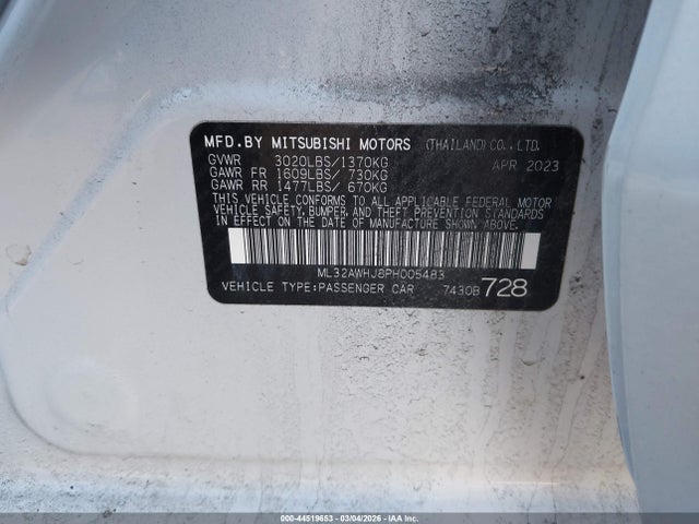 Продажа на аукционе авто 2023 Mitsubishi Mirage Ralliart, vin: ML32AWHJ8PH005483, номер лота: 44519653