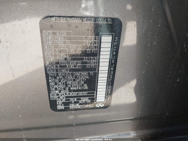 44519657 :رقم المزاد ، 3PCAJ5JR3SF100707 vin ، 2025 Infiniti Qx55 Luxe Awd مزاد بيع
