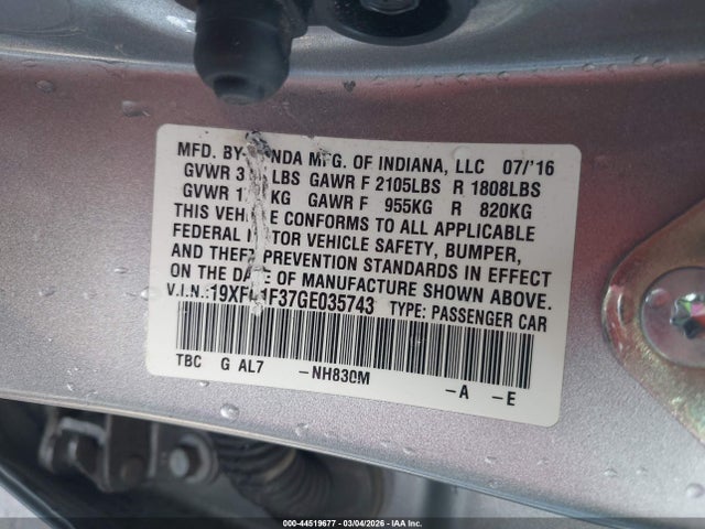 19XFC1F37GE035743 Honda Civic Ex-t