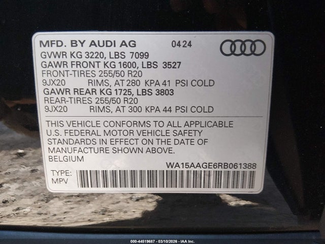 Продажа на аукционе авто 2024 Audi Q8 E-tron Premium Plus Quattro, vin: WA15AAGE6RB061388, номер лота: 44519687
