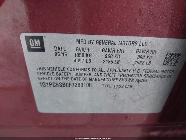 Chevrolet Cruze 1lt Auto 2015 1G1PC5SB0F7280108 Image 9