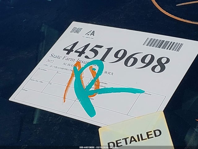 Продаж на аукціоні авто 2022 Subaru Wrx Premium, vin: JF1VBAF68N9032902, номер лоту: 44519698