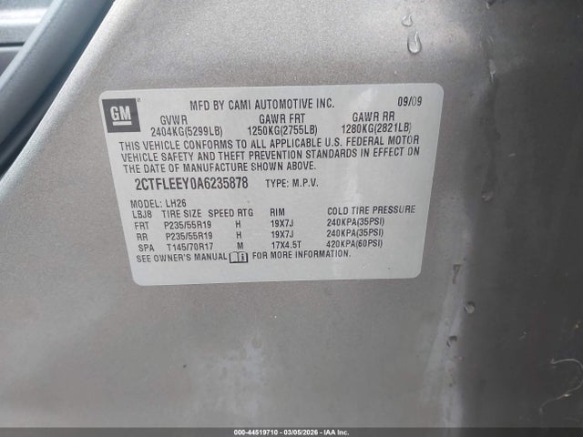 2010 Gmc Terrain Sle-2 მანქანა იყიდება აუქციონზე, vin: 2CTFLEEY0A6235878, აუქციონის ნომერი: 44519710