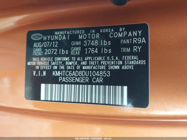 2013 HYUNDAI VELOSTER KMHTC6AD8DU104853 Photo 8