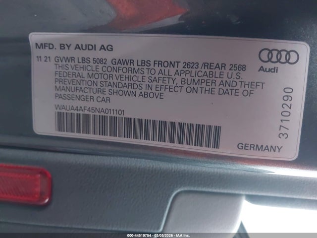 2022 Audi S4 Premium Tfsi Quattro Tiptronic მანქანა იყიდება აუქციონზე, vin: WAUA4AF45NA011101, აუქციონის ნომერი: 44519754