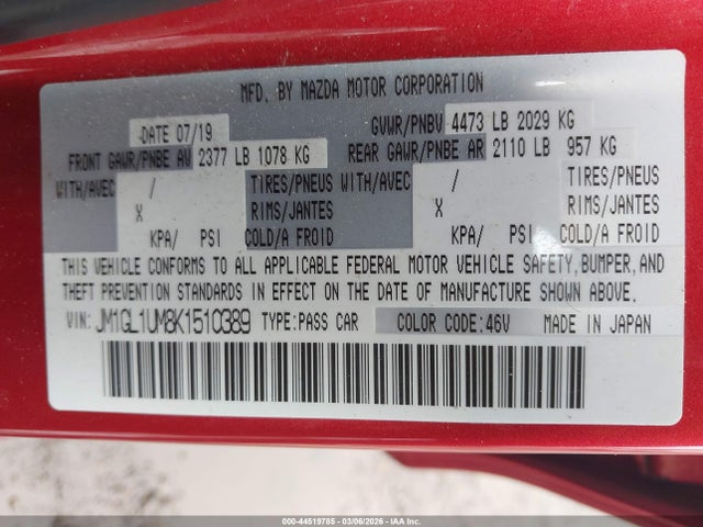 2019 MAZDA MAZDA6 JM1GL1UM8K1510389 Photo 8