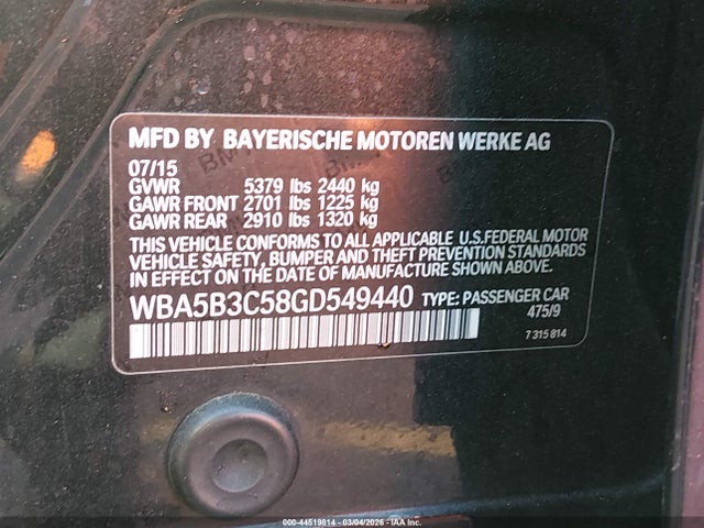 2016 BMW 535I WBA5B3C58GD549440 Photo 8