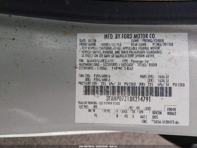 2008 FORD FUSION 3FAHP07Z18R214791 Photo 8