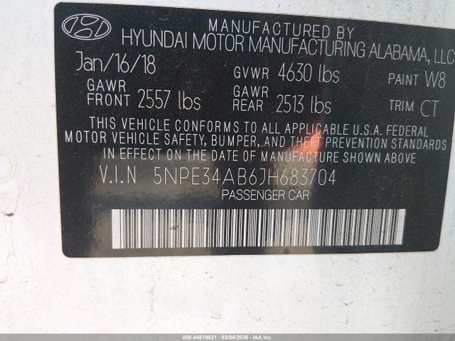 5NPE34AB6JH683704 Hyundai Sonata Sport 2.0t