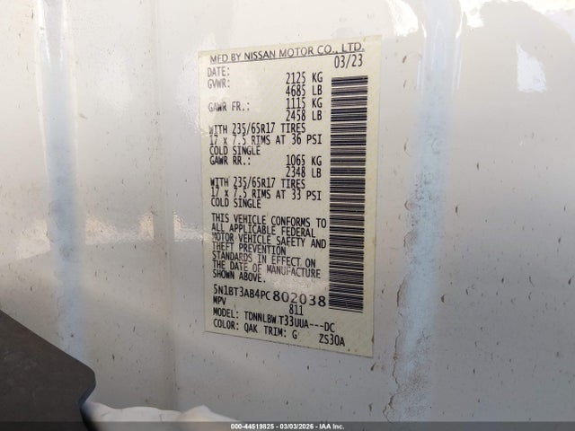 5N1BT3AB4PC802038 Nissan Rogue S Intelligent Awd