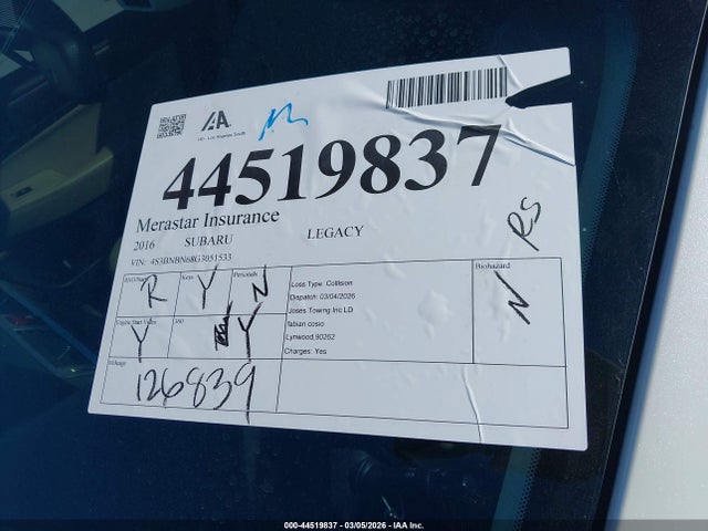 4S3BNBN68G3051533 Subaru Legacy 2.5i Limited