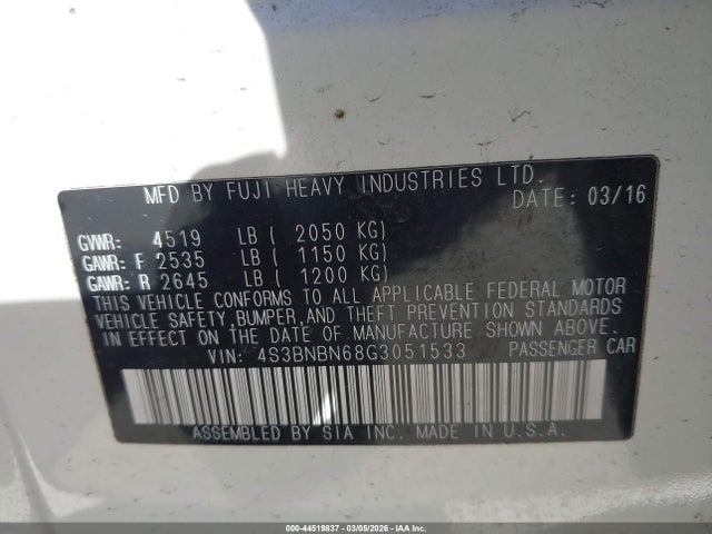 4S3BNBN68G3051533 Subaru Legacy 2.5i Limited