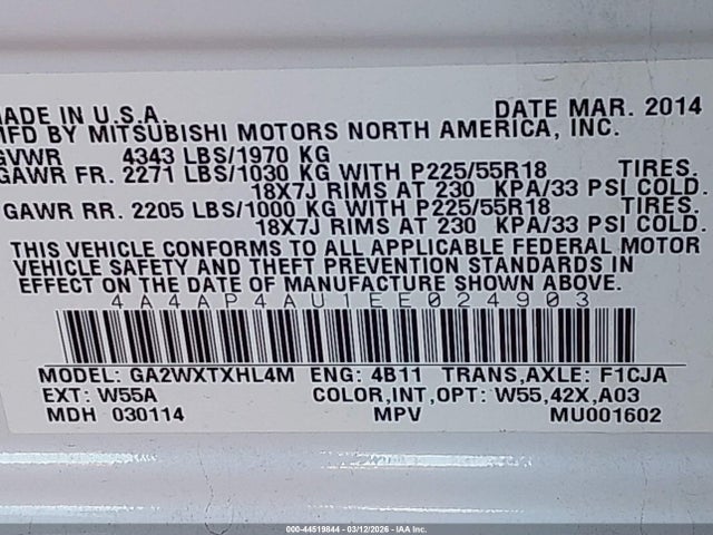 2014 MITSUBISHI OUTLANDER SPORT 4A4AP4AU1EE024903 Photo 8