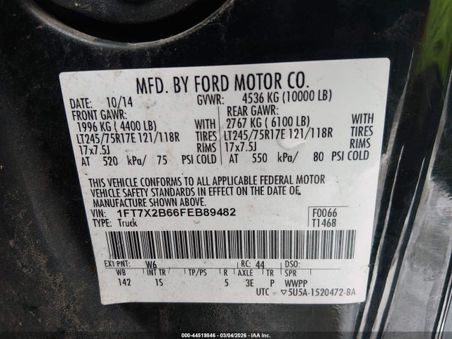 Продажа на аукционе авто 2015 Ford F-250 Xl, vin: 1FT7X2B66FEB89482, номер лота: 44519846