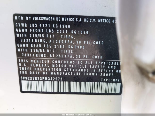 Продажа на аукционе авто 2023 Volkswagen Taos 1.5t S, vin: 3VVCX7B23PM342972, номер лота: 44519853
