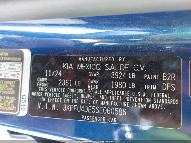 Aukcja sprzedaży 2025 Kia K4 Ex, vin: 3KPFU4DE5SE060586, numer aukcji: 44519864