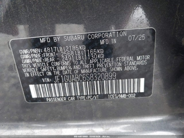 Продаж на аукціоні авто 2025 Subaru Impreza Base 5-door, vin: JF1GUABC6S8320899, номер лоту: 44519869