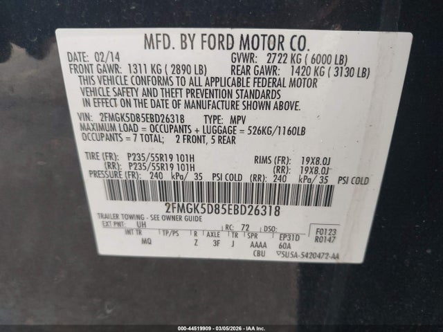 Ford Flex Limited 2014 2FMGK5D85EBD26318 Image 9