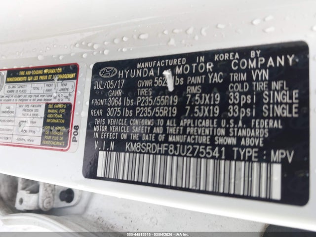 2018 HYUNDAI SANTA FE KM8SRDHF8JU275541 Photo 8