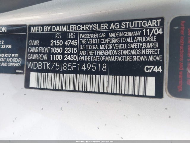 2005 MERCEDES-BENZ CLK 500 WDBTK75J85F149518 Photo 8