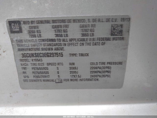 Продаж на аукціоні авто 2014 Chevrolet Silverado 1500 1lz, vin: 3GCUKSEC3EG237515, номер лоту: 44519932