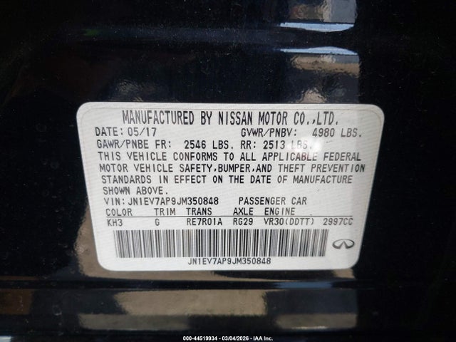 44519934 :رقم المزاد ، JN1EV7AP9JM350848 vin ، 2018 Infiniti Q50 3.0t Luxe مزاد بيع